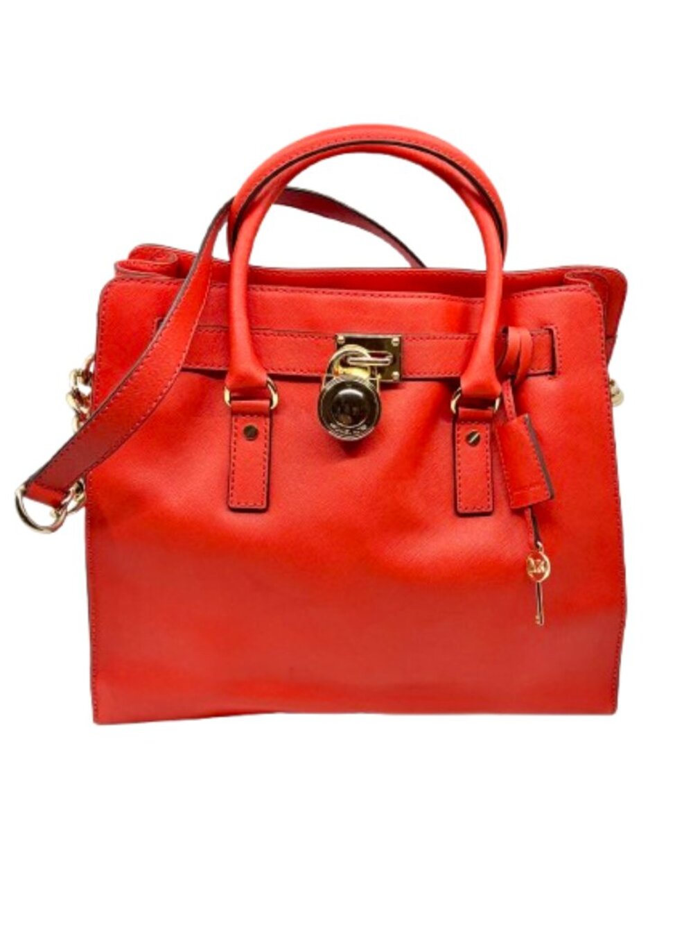 MICHAEL KORS~Hamilton~2-WAY~LARGE RED LEATHER~LOCK & KEY~SATCHEL Near New
